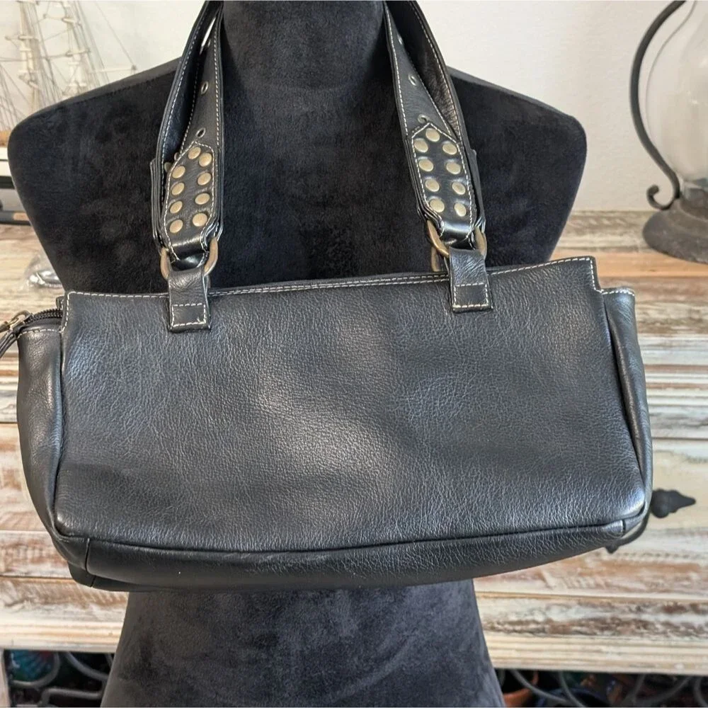 Vintage Esprit Black Studded Leather Shoulder Bag